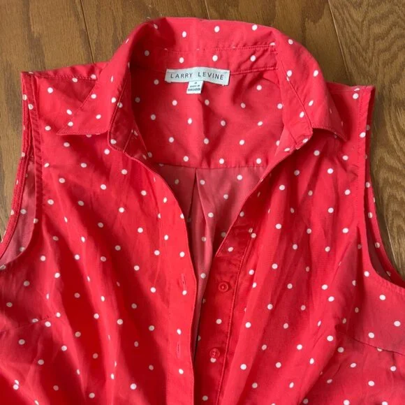 ❤️ Larry Levine Polka Dot Dress | Red Fit & Flare | Belted Waist | Classic Style - Picture 4 of 5
